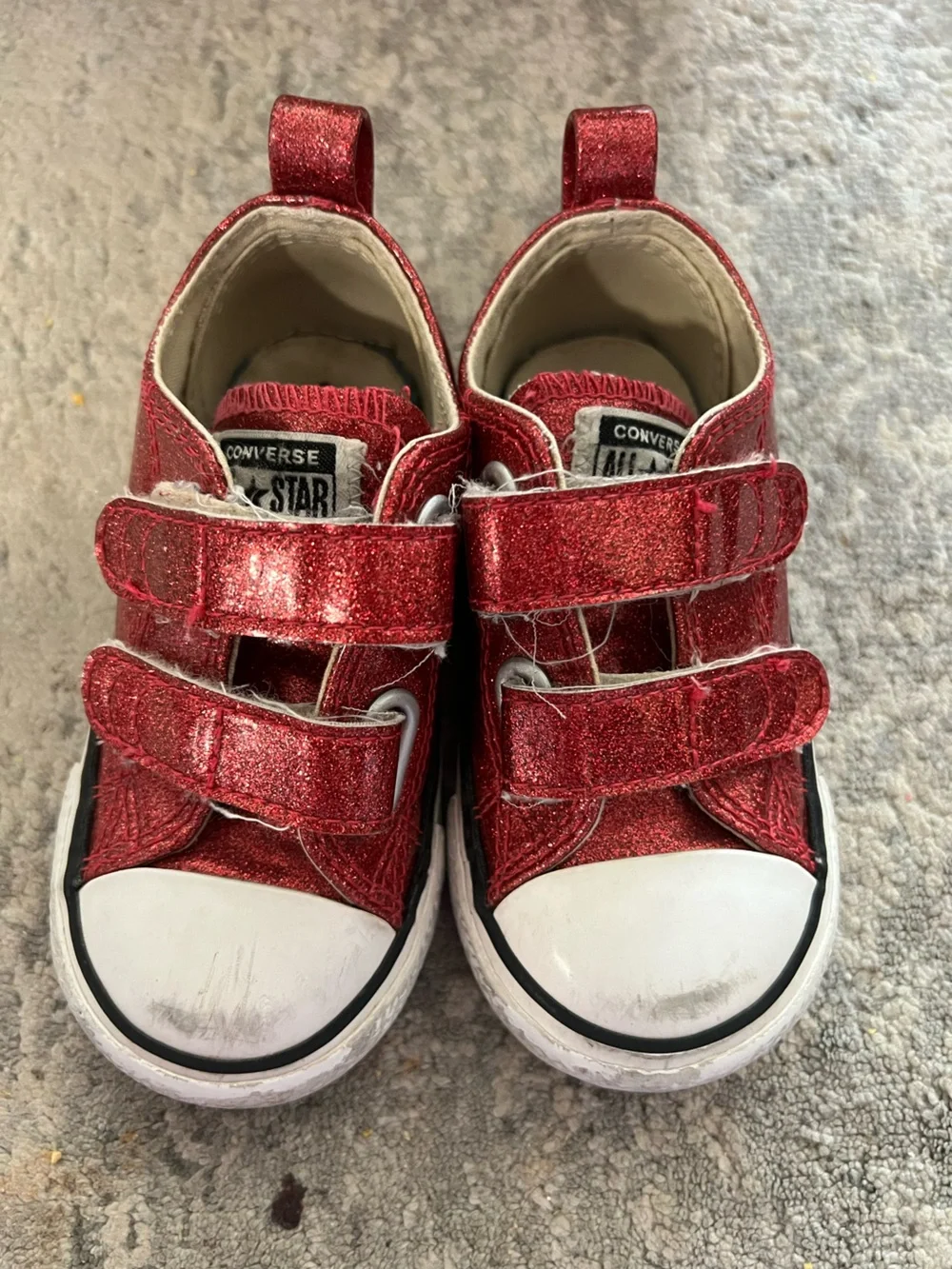 Converse Kids Red Glitter Velcro Low Top Sneakers